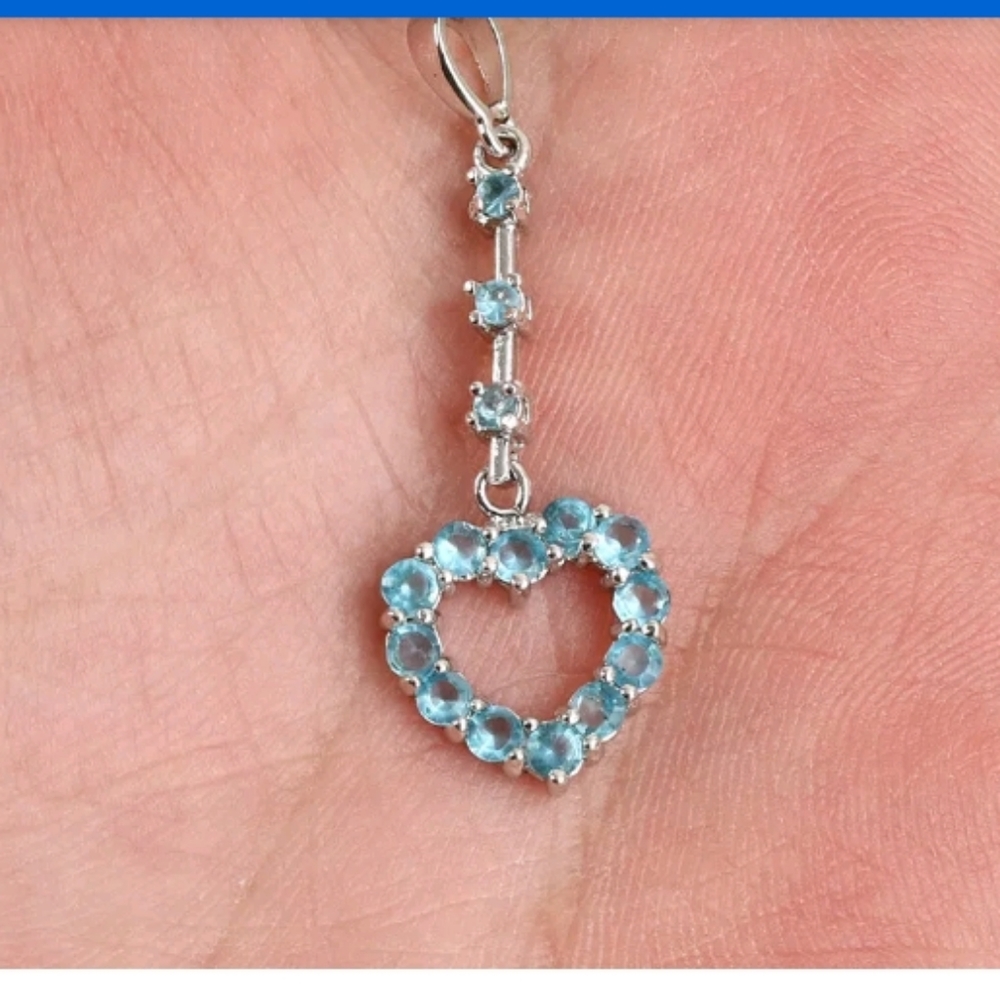 Aquamarine sterling silver heart pendant - Picture 3 of 4